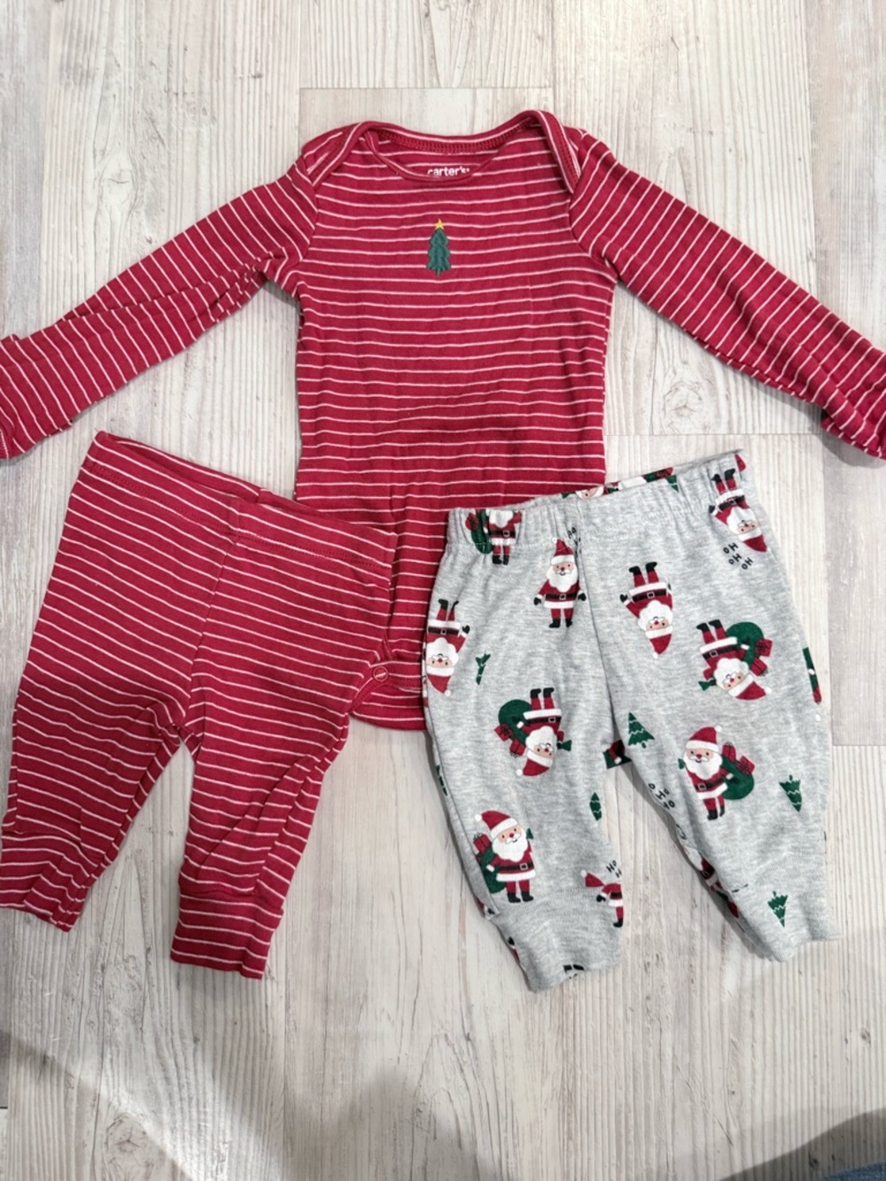 Carter's Red Stripe Pajama Set with Gray Santa Print Pants